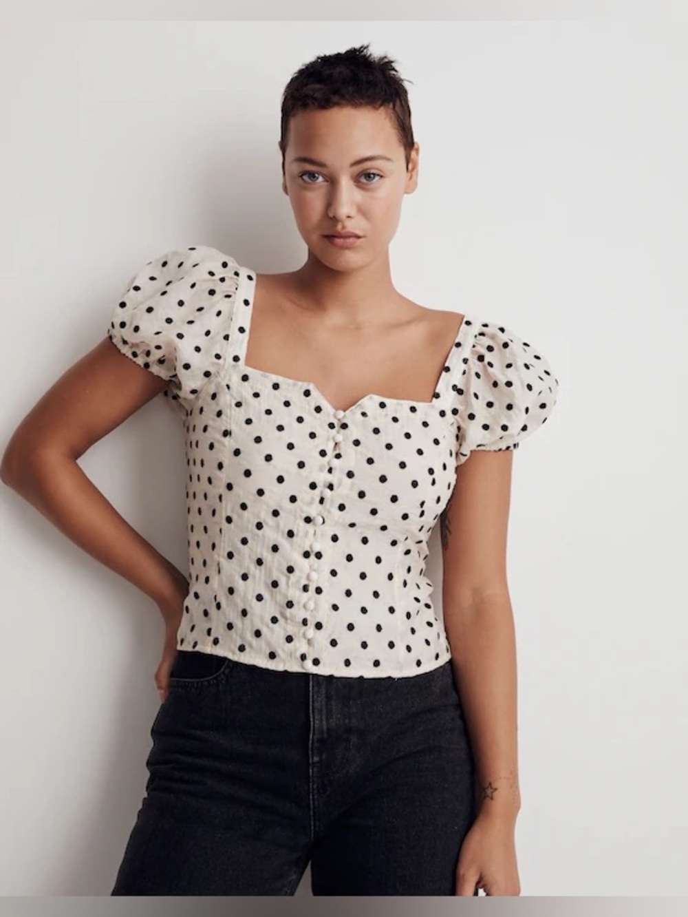 Madewell Embroidered Organza Puff-Sleeve Top Polka Dot